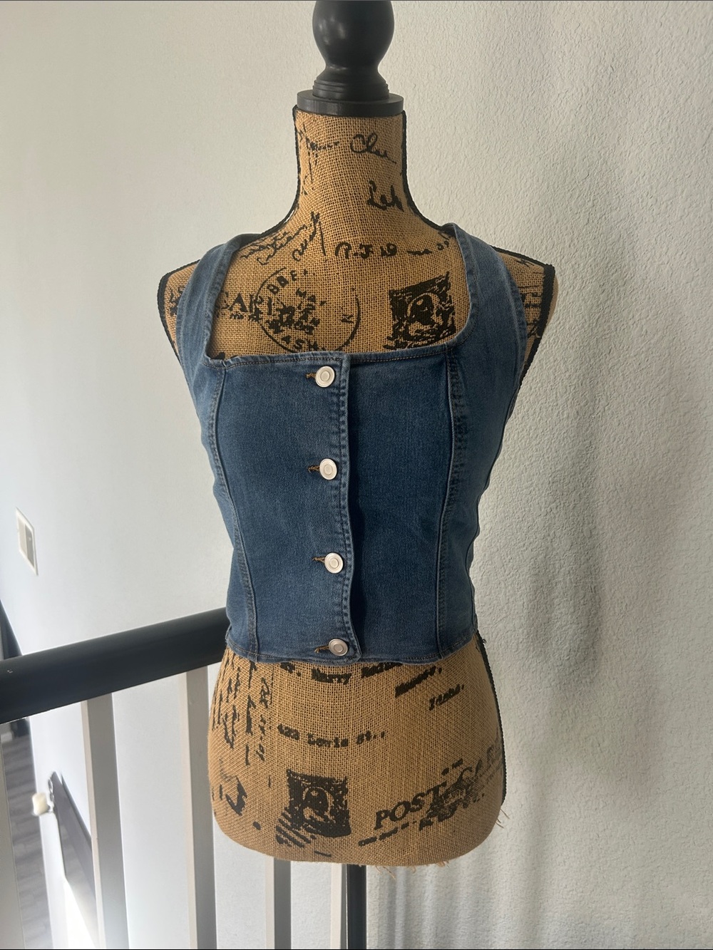 Fashion Nova Medium Wash Denim Halter Vest Top - Blue